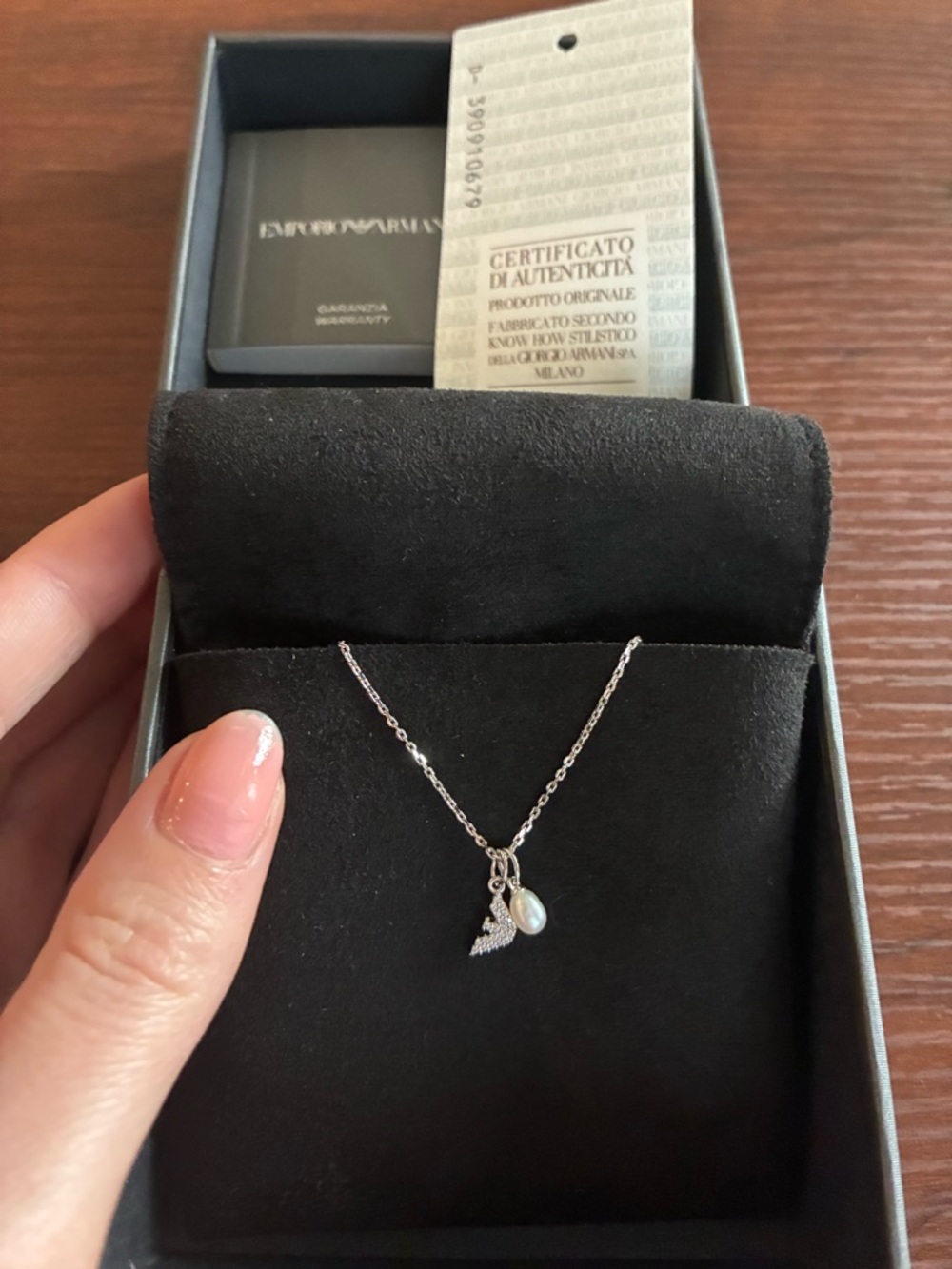 Emporio Armani Steel Cultured Freshwater Pearl and Cubic Zirconia Pendant